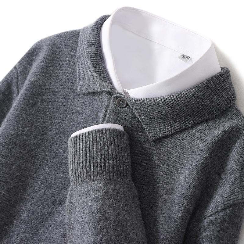 Men's 100% Pure Wool Polo Neck Sweater - Business Casual Autumn/Winter Knitwear
