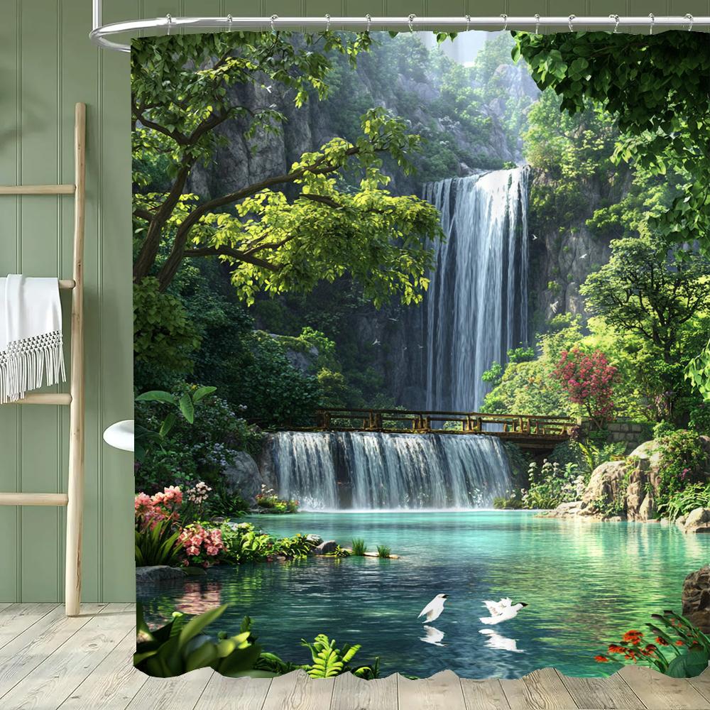 

Natural Scenery of forest Outside the Window Shower Curtain With Hooks Quick Install Easy Clean For Home Decoration Curtain W90xH180cm