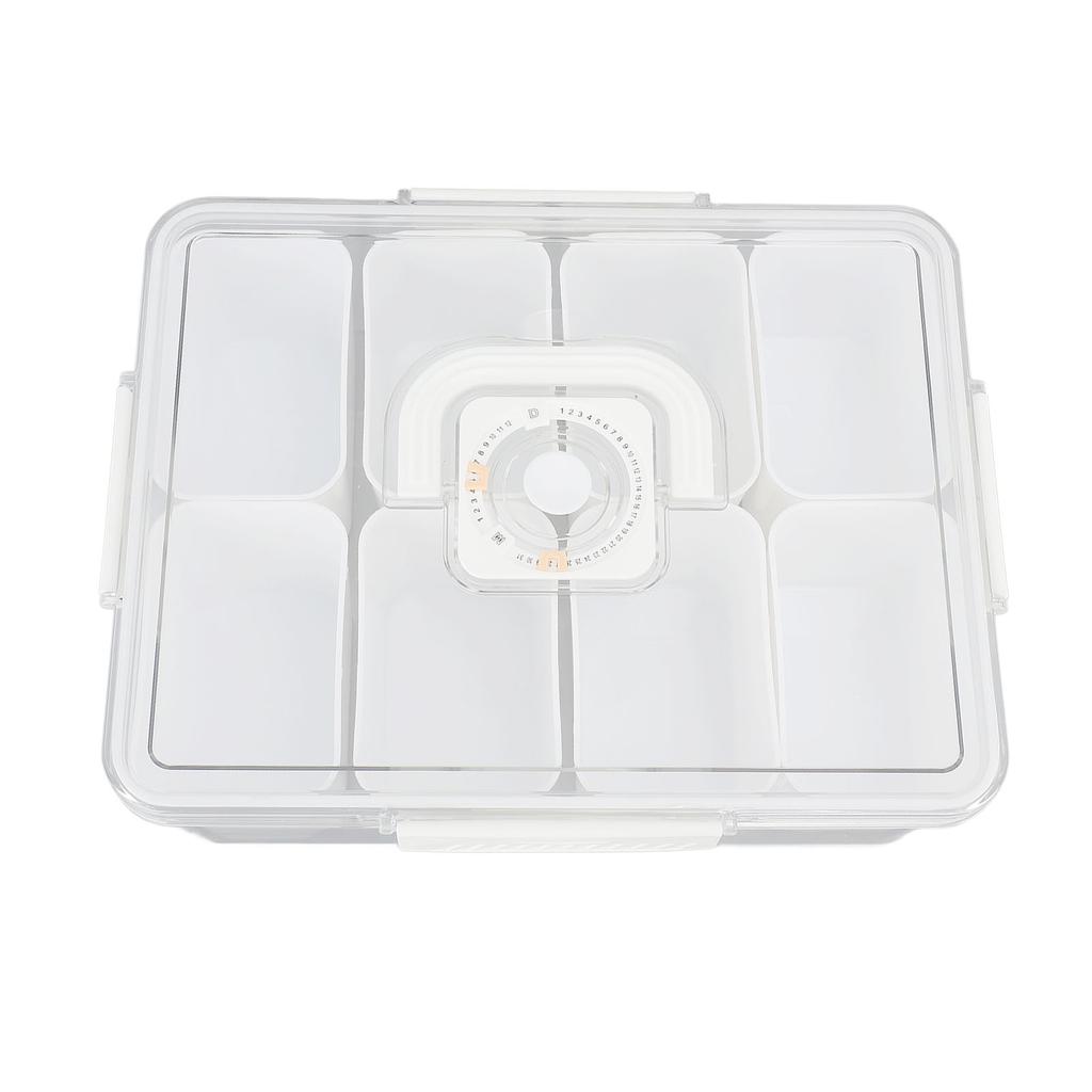 Divided Serving Tray with Lid and Handle Plastic Sealed 8 Compartment Clear Snack Fruit Container Tray Food Storage Box