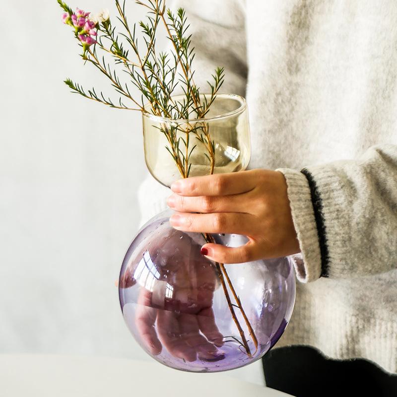 Nordic Modern Simple High Sensitivity Colorful Glass Tabletop Vase Elegant Flowers Water Cultivation Vases for Home Living Room