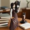 Girl Holding Horse Resin Statue Angle Pony Figurine Sculpture Home Office Living Room Desktop Decoration Ornament