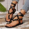 Fashion Rome Women Shoes 2025 Summer Women's Sandals Retro Ankle Buckle Rivet Gladiator Sandals British Style Plus Size36 43 Lady Shoes