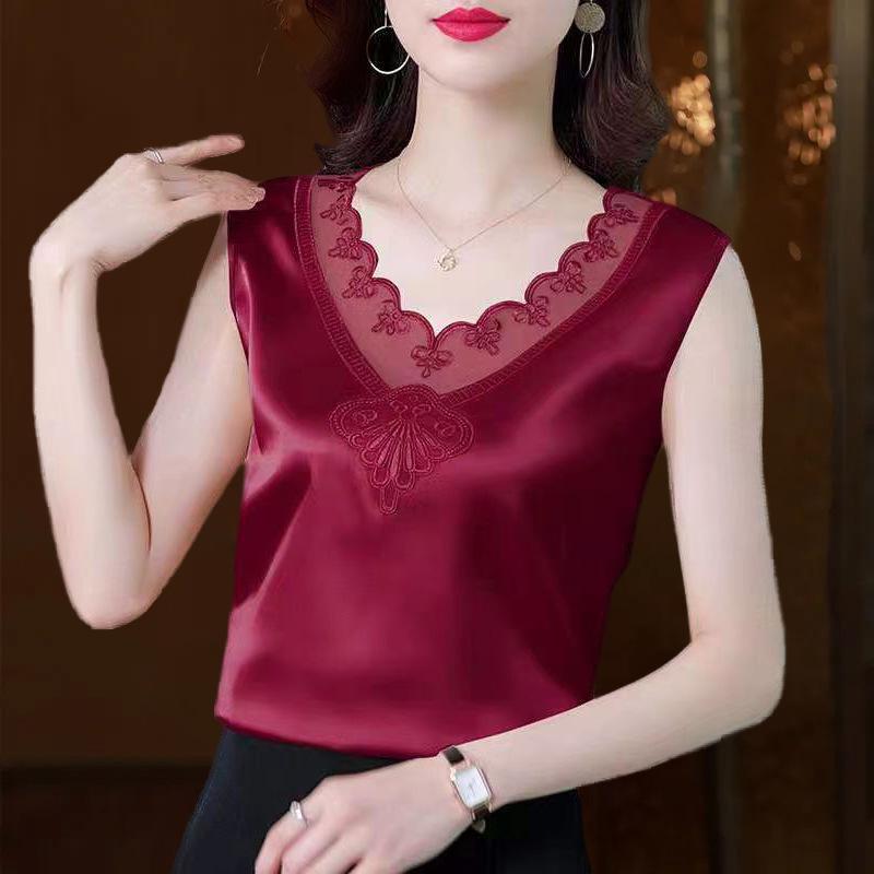 Women's Lace Acetate Sleeveless Vest - Fashionable Inner Layer for Spring & Autumn