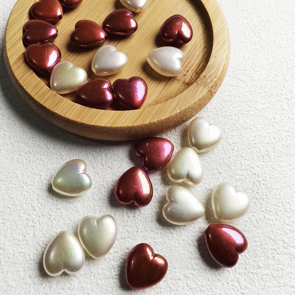 Iridescent Peach Heart Imitation Pearl Beads for DIY Jewelry Making