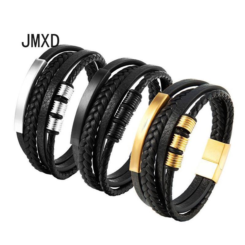 

JMXD многослойный плетеный мужской браслет из воловьей кожи из нержавеющей стали, кожаный браслет, мужской браслет