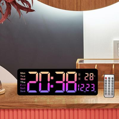 Ceas de perete mare cu afișaj LED electronic, cu afișaj digital al orei, silențios, cu 10 niveluri de luminozitate, pentru
