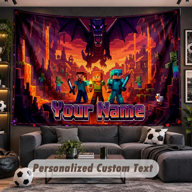 Wall Hanging Tapestry Custom NameMinecraft Pattern Personalized Printed Fabric Wall Decor