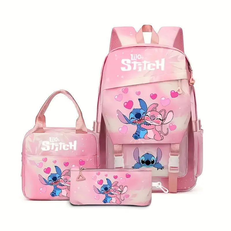 3 Stück Lilo Stitch Angel Rucksack Kinder Jungen Mädchen Schultasche Brottasche Federmäppchen