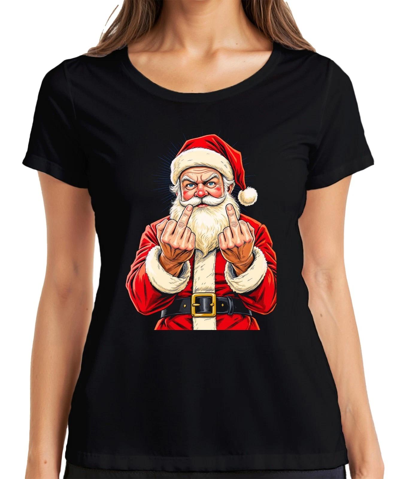 Frecher Weihnachtsmann Mittelfinger Sarkastisch Lustig Geschenk Damen T-Shirt M