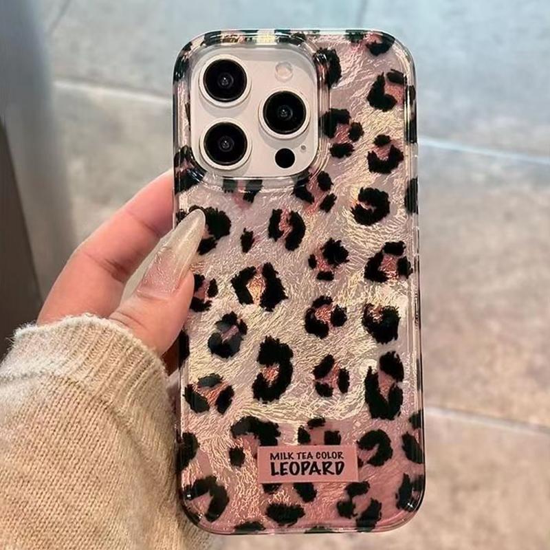 Retro Gradient Pink Texture Laser Phone Case For iPhone 17 16 Pro Max 15 14 13 12 11 XS 7 8 Plus 16E Stylish Leopard Print Cover iPhone 17 Air