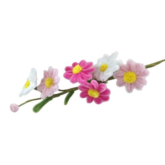 

Handmade Pipe Cleaner Flower with Leaves 6 Head Finished Preserved Fake Flower Plush Twist Stick Floral Decoration Wedding Anniversary Mother s Day темно-рожевого кольору