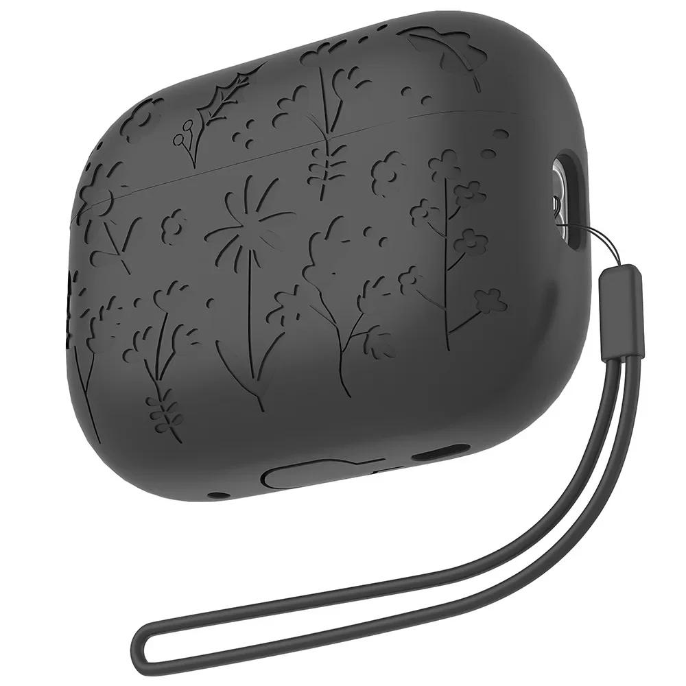 Case For Apple AirPods Pro 2 Flower Engraved Protective Case Soft Silicone Full Cover Anti-scratch Shockproof Case For AirPods 4