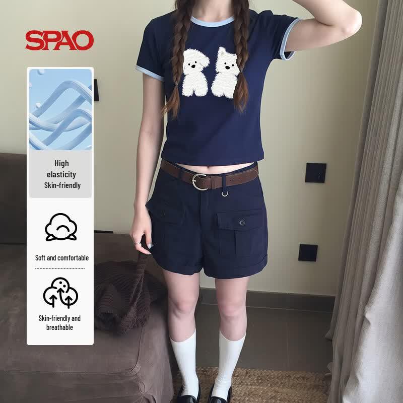 SPAO Women s Cartoon Puppy Print Crop Top XL