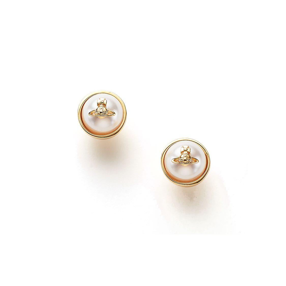 Vivienne Westwood Olga Round Pearl Decoration Logo Pattern Vintage Design Earrings Women earrings Gold 62010053R119R119 Box