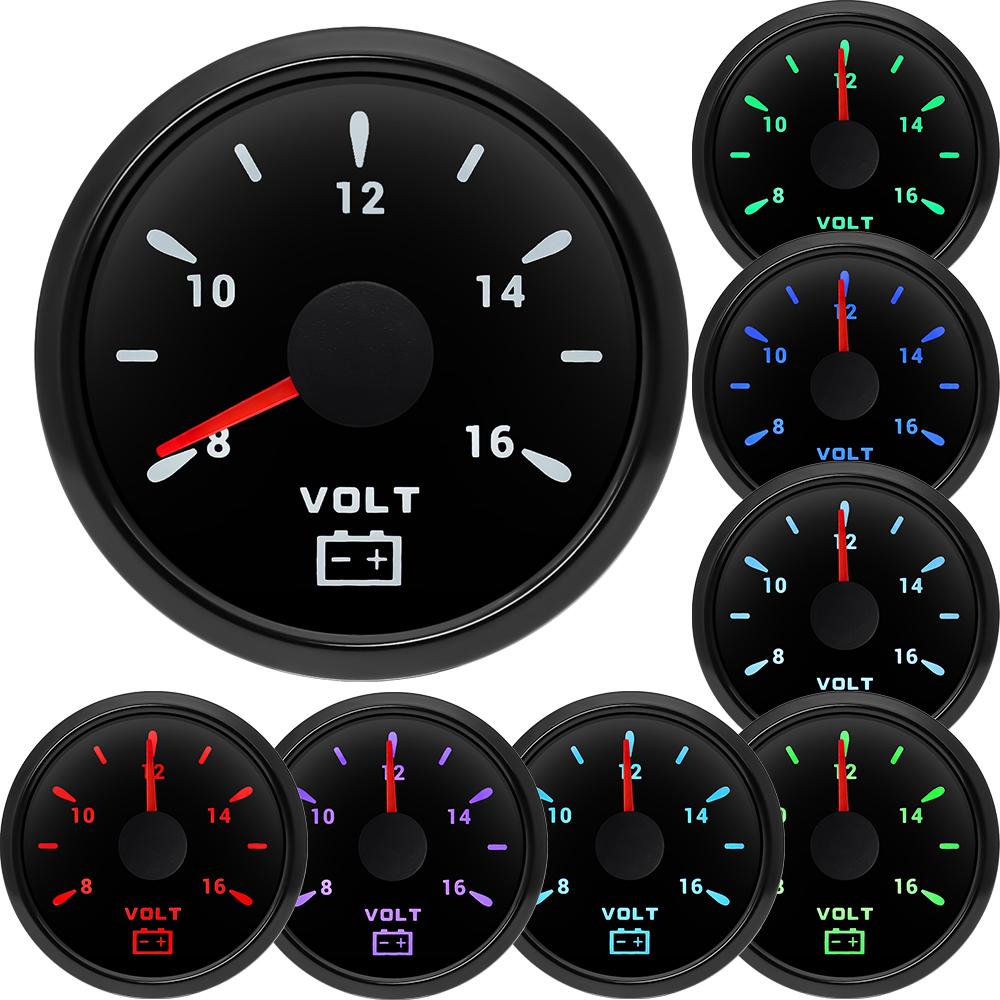 Ecartament auto 2"; Voltmetru de 52 mm pentru mașină de bărci marine 8-16 V VOLȚI cu iluminare de fundal în 7 culori IP67 Voltmetru rezistent la apă