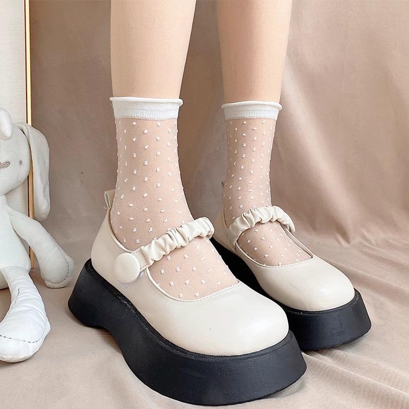 Women Breathable Socks Sexy Black Skin Dot Pattern Socks for Girls Fashion Summer Cool High Stretch Lace Short Sock