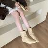 2025 Autumn and Winter New Low Tube Thin Round Head Thick Heel Soft Bottom Pile Low Tube Lun College Style Women's Short Boots
