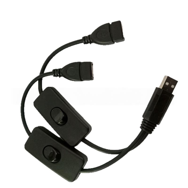 Usb Male To Dual Female Extension Cable With Independent Switch One To Two Usb Power Cord For Led Light Fan Device Power Supply