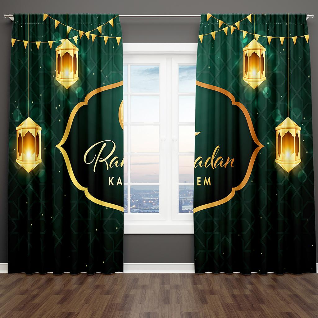 2 ks Zlaté Světlo Luxusní Tmavě Červené Ramadan Kareem Okenní Závěsy Pro Dětskou Ložnici Obývací Pokoj Koupelnu Kuchyňské Dveře Domácí Dekorace