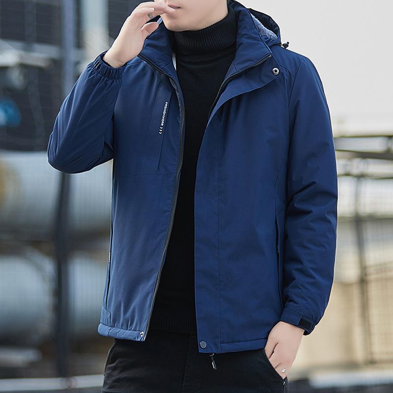 Men Winter Parka Fleece Lined Hat Detachable Thick Warm Hooded Warm Hat Coat Male Plush Jacket Autumn Outwearing