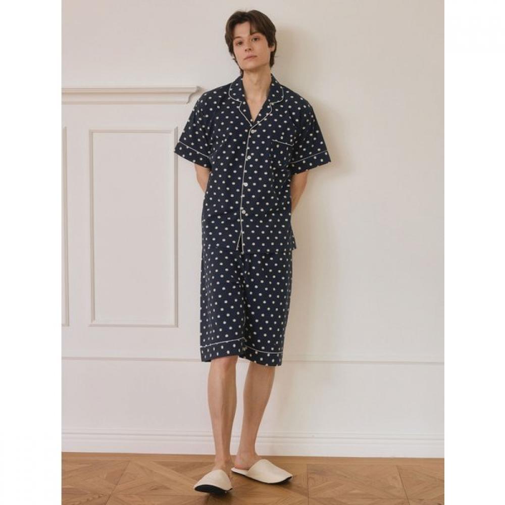 Lunaluz Men S daiSy Cotton Short Sleeve Collar pajamaS Set