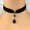 Retro Victorian Velvet Choker Black Waterdrop-shaped Crystal Pendant Necklace for Women Halloween Goth Party Jewelry Accessories