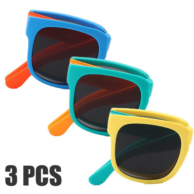 3PCS Foldable Pocket Sunglasses for Kids Boys Girls Outdoor Travel Goggle Shades Eyewear Square Frame UV Protection Sun Glasses