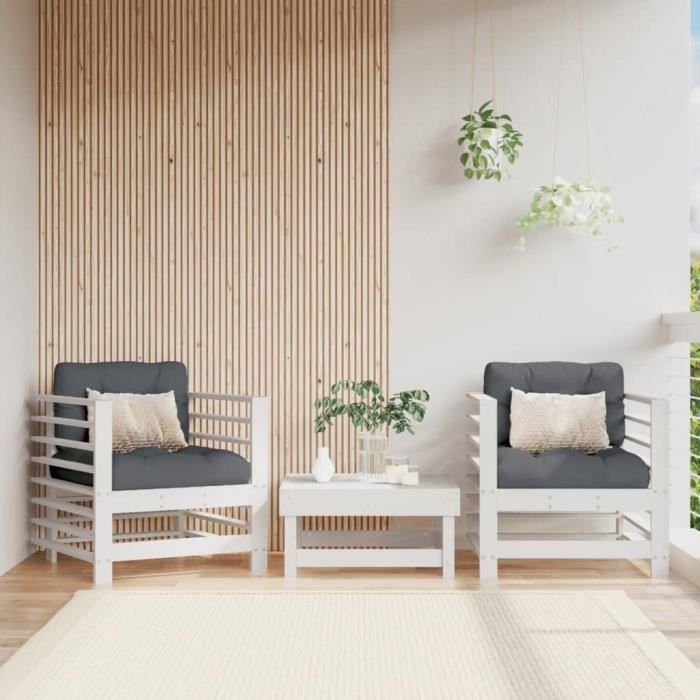 VidaXL Garden Chairs and Cushions Set of 2 White Solid Pine Wood 825675