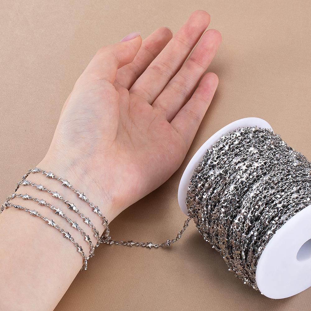 1M Trend Star Beaded Chain Stainless Steels Geometry Heart Square Leaf Cross Link Chain DIY Necklace Bracelet Jewelry Findings