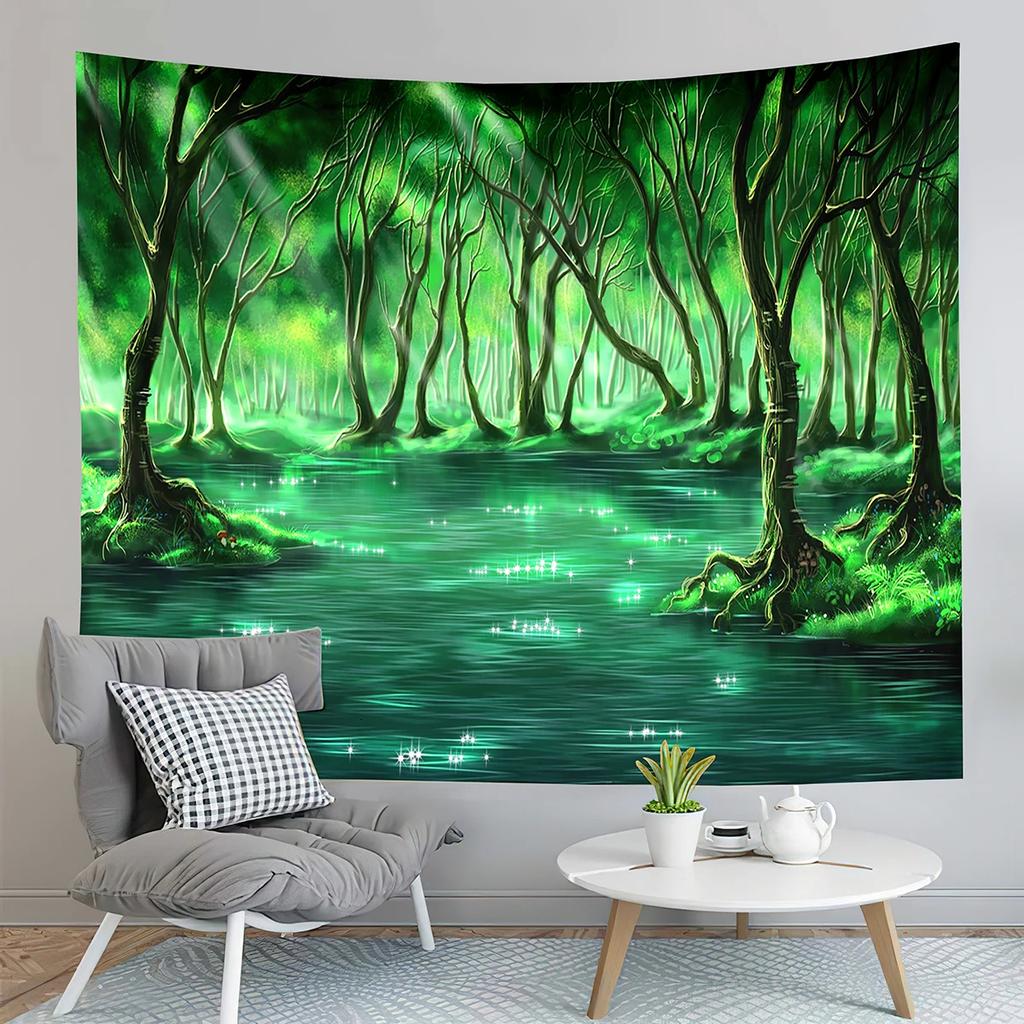Fairy Tale Forest Tapestry Full Moon Night  Red Mushroom  Living Room Bedroom Dormitory