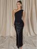 European Summer Satin One-Shoulder Bodycon Dress