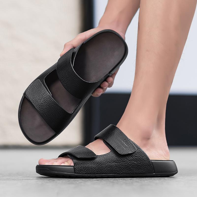 Fashion Fashionable Outdoor Men's Anti Slip Beach Sandals for Summer New Comfortable Men Top Layer Cowhide Explosive Latex Pad Slippers