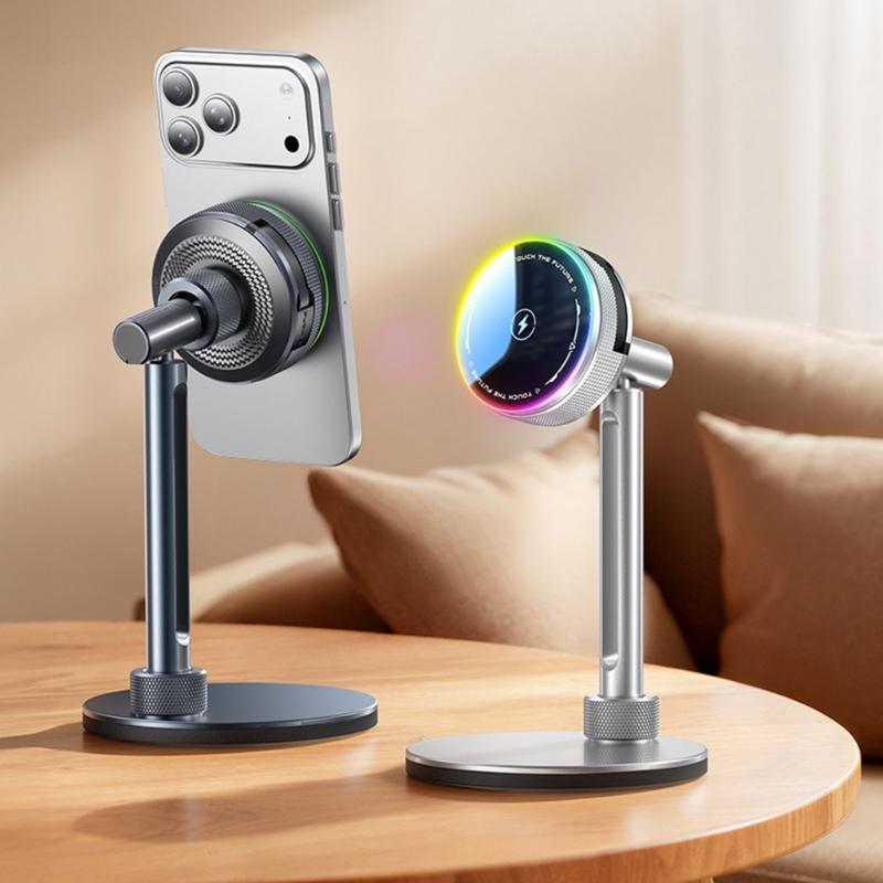 15W Wireless Fast Charging Stand Bracket for Phone 17 16 Aluminum Construction Desktop 360 Degree Rotating Phone Stand