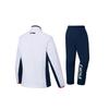Li Ning Color Block Zip Collar Top And Letter Print Straight Leg Elastic Pants Casual Sports Suit Unisex Suit Blue White AYYT001-1+AYKT125-1