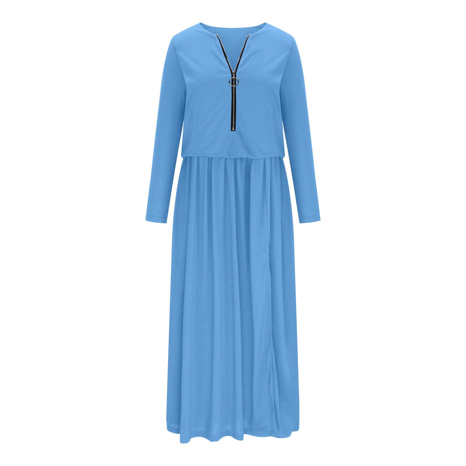 

Европейское и американское женское платье с длинным рукавом, на молнии, с воротником-стойкой, облегающее, с разрезом XXL