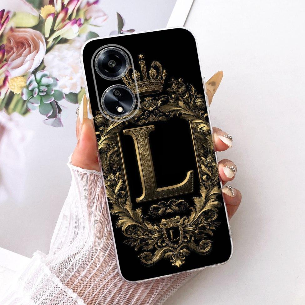 Transparent For Oppo PHS110 Cover For Oppo A1 5G Case Luxury Crown A-Z Letters 2D Flat Pattern Soft Phone Case
