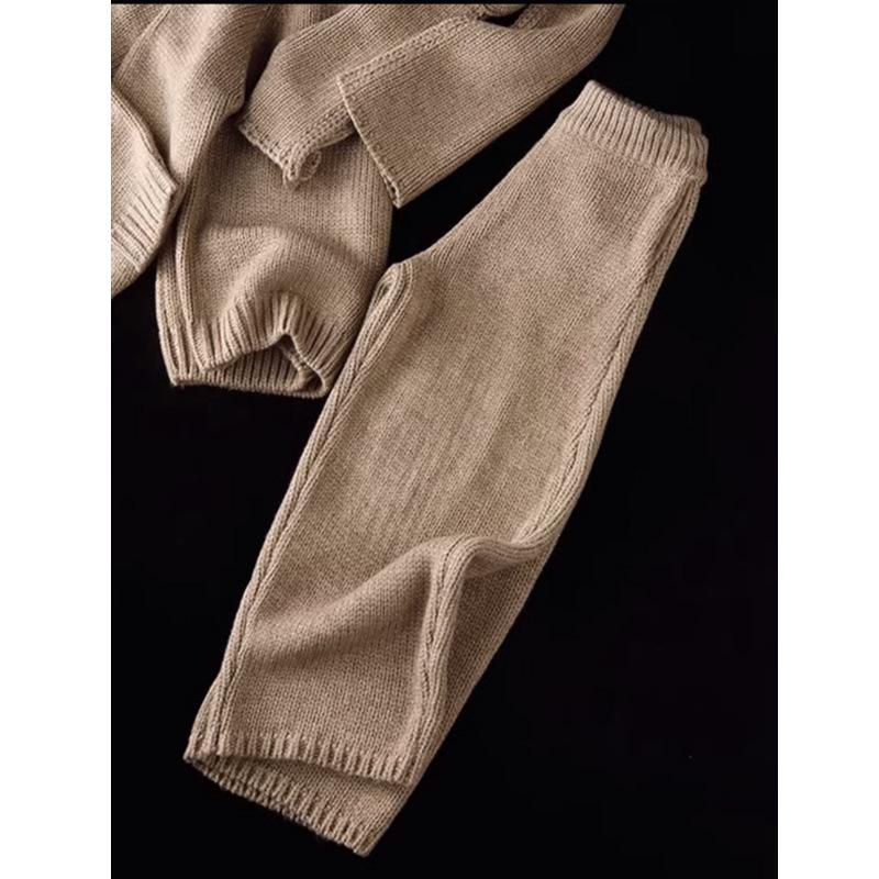 Evropské vlněné pletené tepláky: Husté, útulné podzimní/zimní domácí kalhoty pro ženy