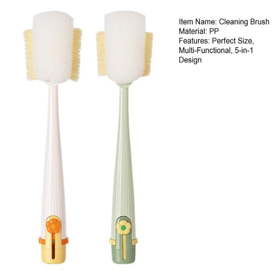 1/2Pcs 5-In-1 Bottle Cleaning Brush Long Handle Multi-Function Insulation Cups Brush Portable Straw Bottle Cleaner