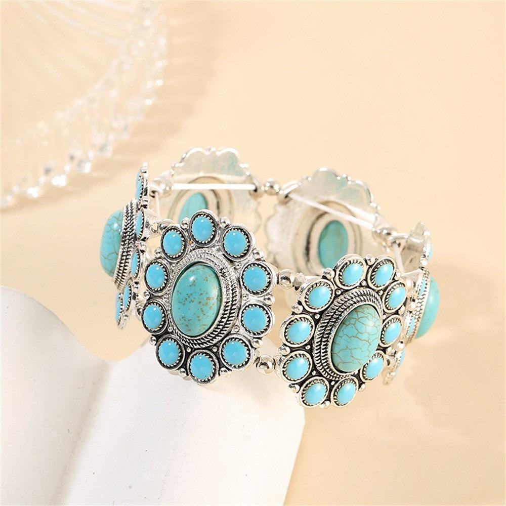 Geometric Turquoise Bracelet Tribal Wide Elastic  Bangle Exaggerated Bohemian Bangles  Girls Style 2