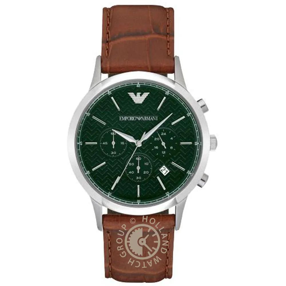 

Emporio Armani Renato Large Green Leather Brown Men s Quartz Chronograph AR2493 зелёный