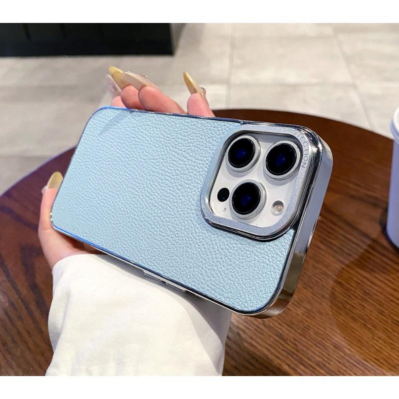 Electroplating Lychee Pattern Suitable for IPhone 16 Mobile Phone Case Apple 15 Large Hole Anti Fall 14 ProMax Full Inclusive Protective Case