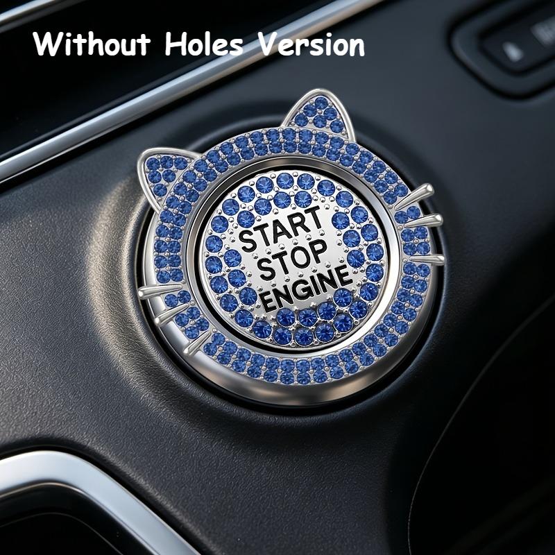 1 Set (Outer Ring + Inner Cover) Cute Cat Ear Car Push Start Button Cover, Bling Rhinestone Ignition Button Protector, Univer