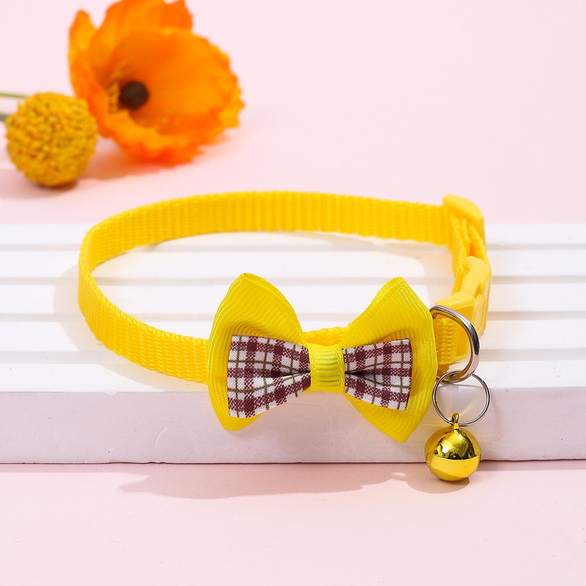

Клетчатый ошейник-бантик с колокольчиком для кошек и собак Plaid Bow жёлтый