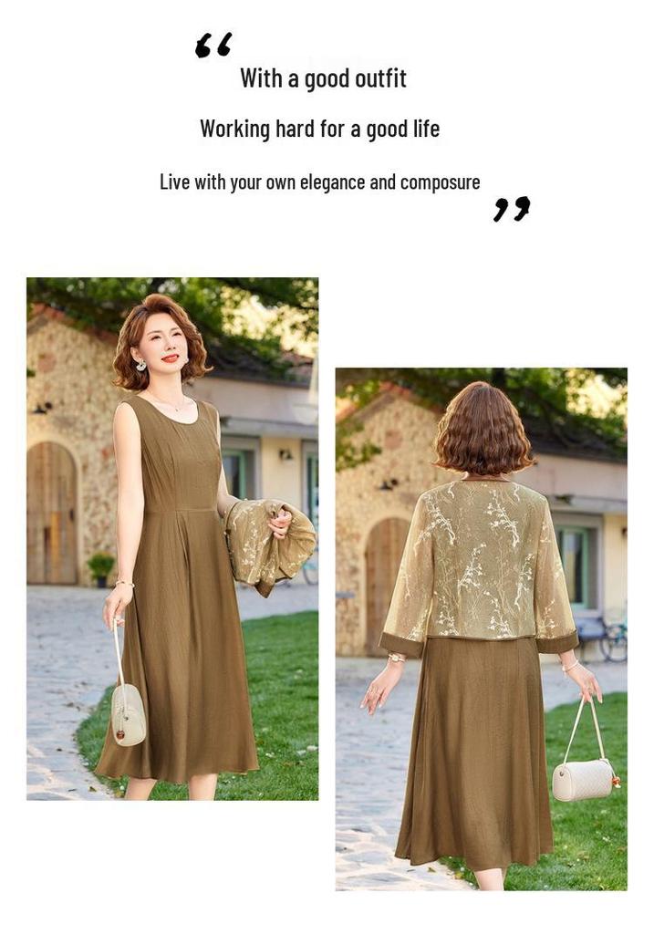 Elegant Spring Dress Suit: High-End Chinese Style Two-Piece Jacket and Skirt for Middle-Aged Women