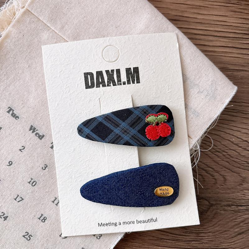 High Quality Korean Sweet Academic Hair Clip Navy Plaid Bow BB Clip for Girls Versatile Side Clamp with Polka Dots