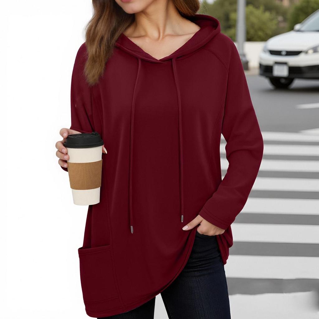 Damenmode Langärmeliges Lässiges Einfarbiges Kapuzen-Sweatshirt-Oberteil