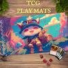 Cute Cat Adventurer TCG Playmat 35X60CM Magic Card Battle Mat Non-Slip Durable Stitched Edge Tabletop Playmat