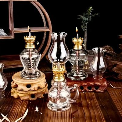 1PC Adjustable Flame Glass Kerosene Lanterns Oil Lamp Halloween Room Decor Glass Portable Adornment