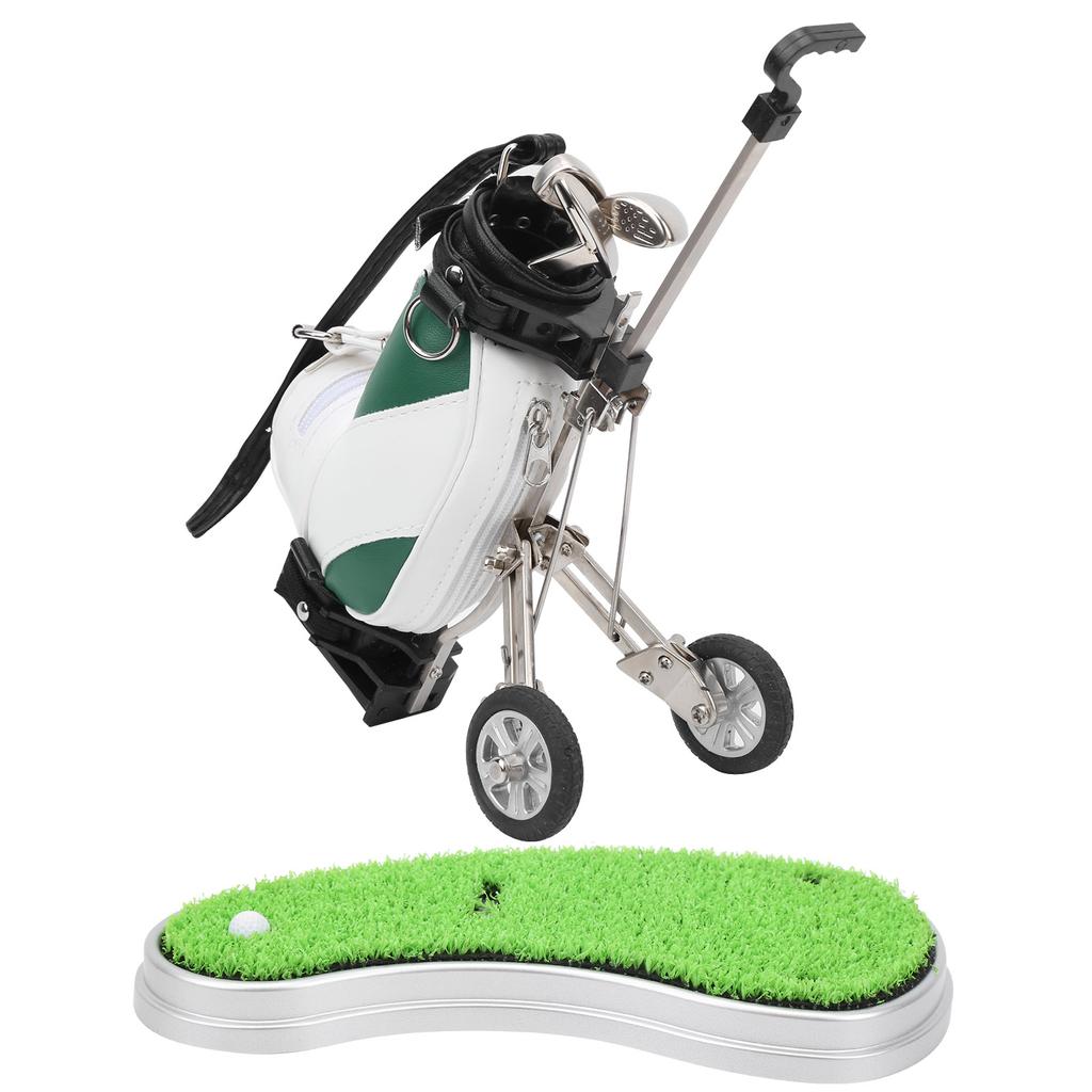 Desktop Golf Pen Set 3 Ballpoint Pens and Mini Bag Znic Alloy Golf Pen Bag with BaseGreen White