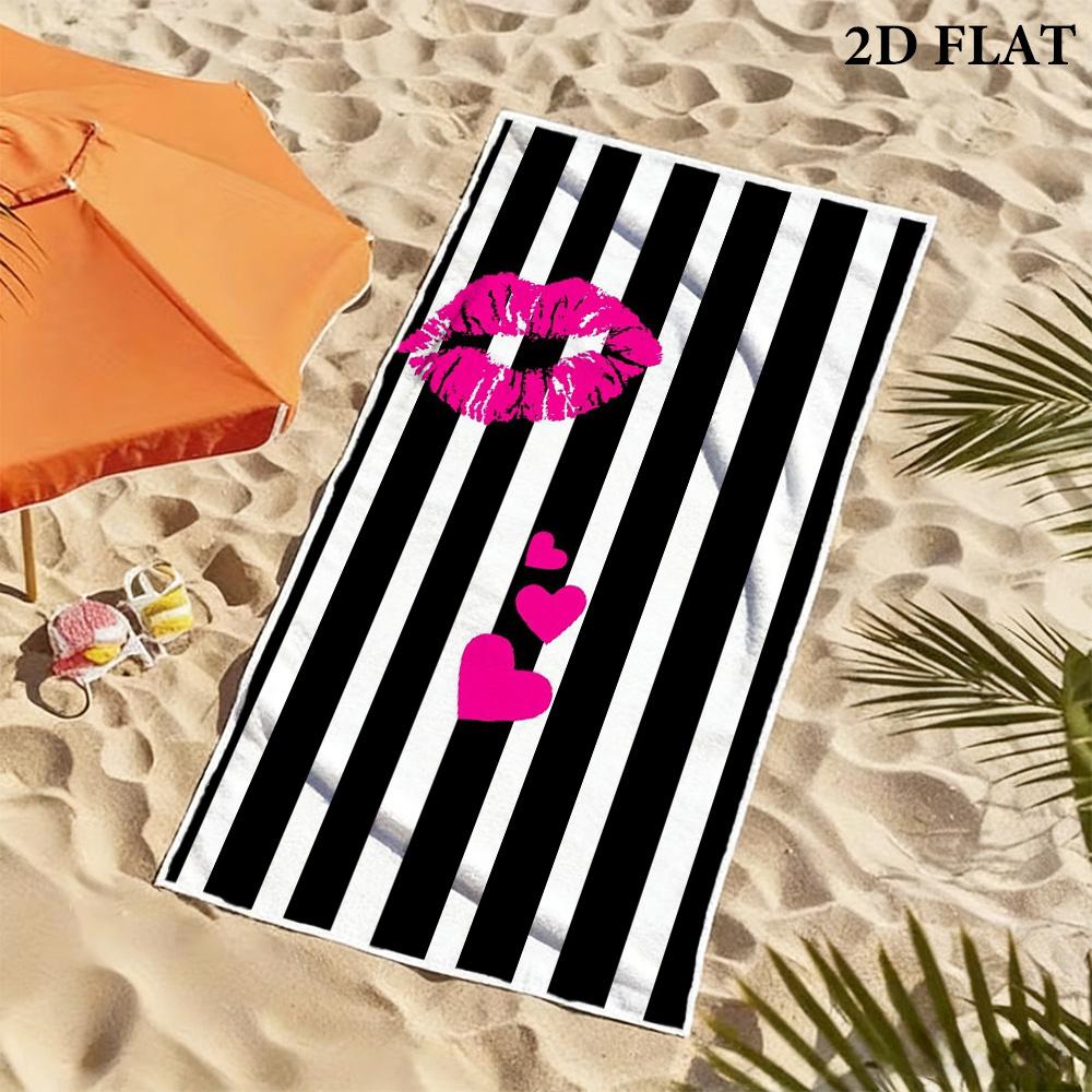 Großes saugfähiges Strandtuch Matte Sommer Poolseite Badetuch Niedliche rosa Lippen Herz Muster Tropische Heimdekoration Strandresort Dekoration Geschenk